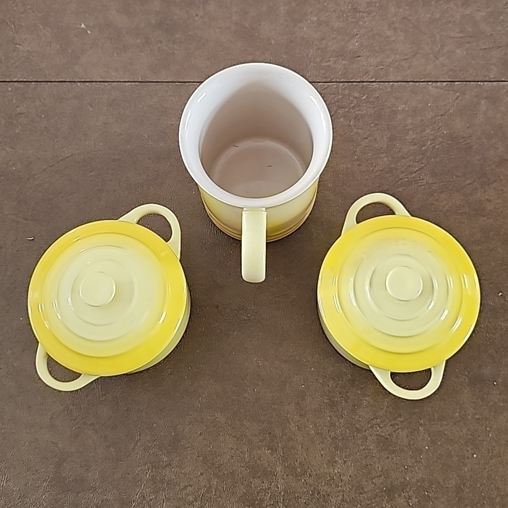 NWT Le Creuset Mini Cocottes Set of 2 + Matching Mug 8oz CK Soleil (Yellow)